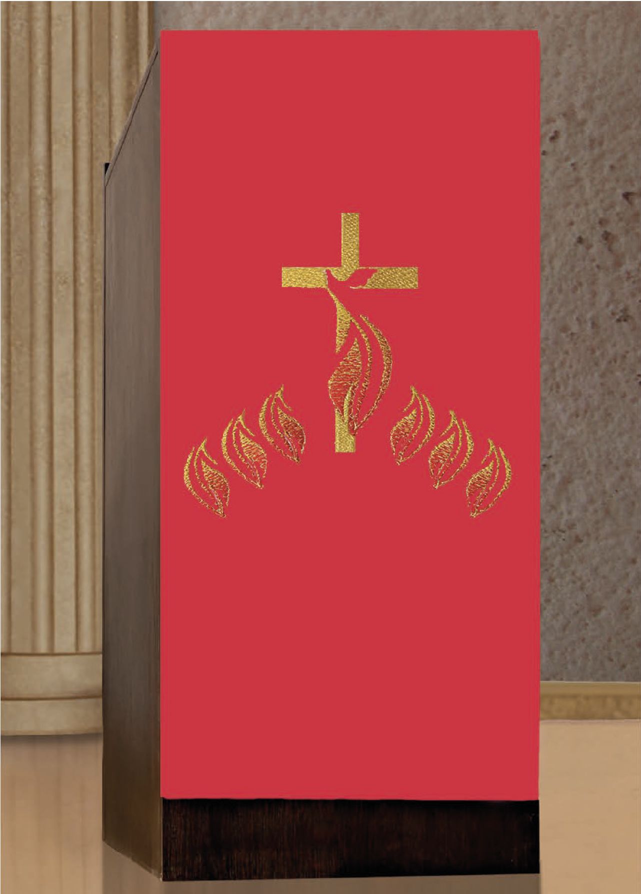 Lektorium haftowane na ambonę, motyw krzyża i ognia (H216) - zdjęcie 2 - Lektorium haftowane na ambonę, motyw krzyża i ognia (H216)