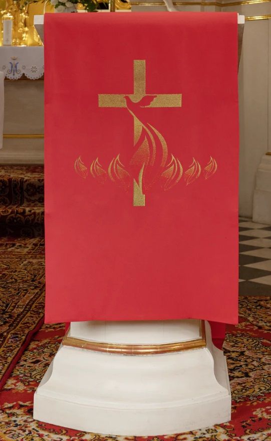 Lektorium haftowane na ambonę, motyw krzyża i ognia (H216)