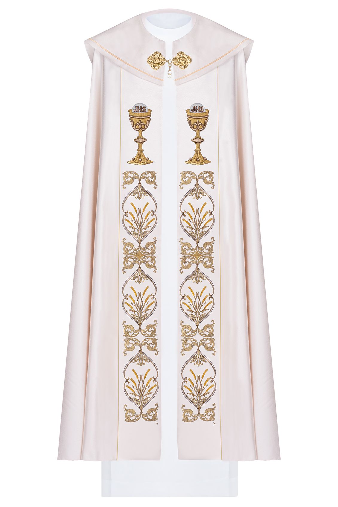 Kapa haftowana, IHS + kielich - ecru (10H) - KAPY LITURGICZNE