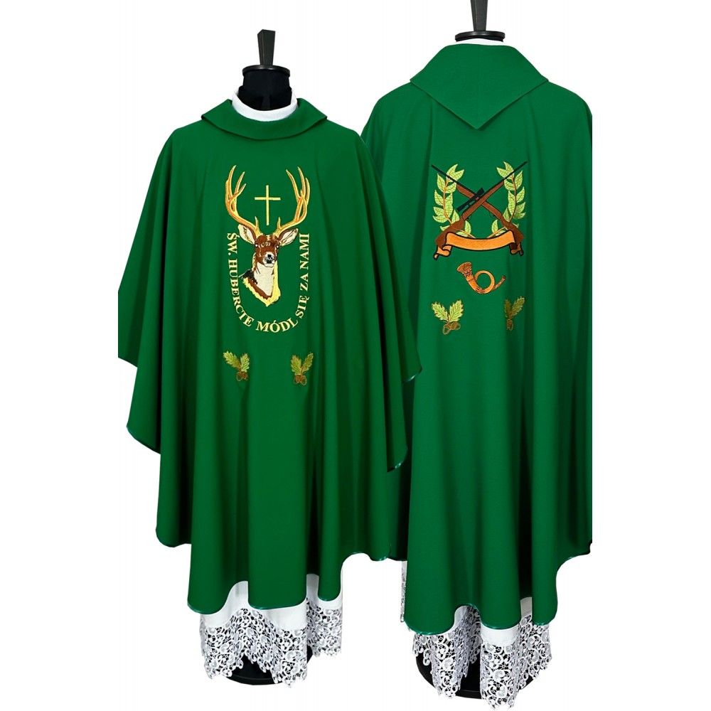 Ornat haftowany zielony Święty Hubert - SZATY LITURGICZNE