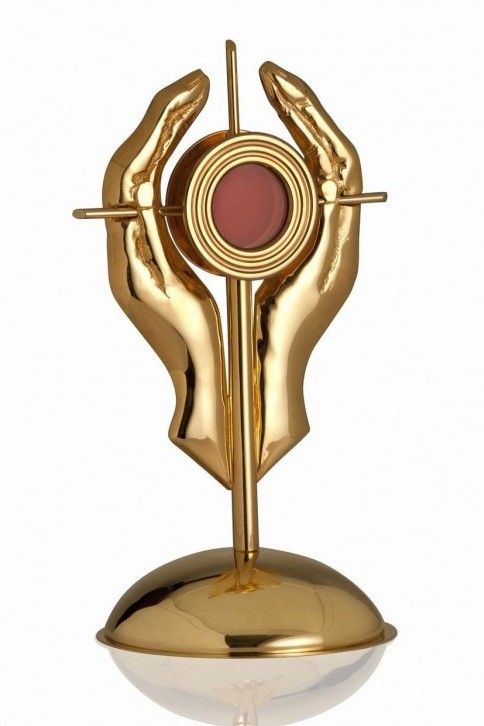 Relikwiarz mosiężny, złocony 20 cm - dłonie (1S)