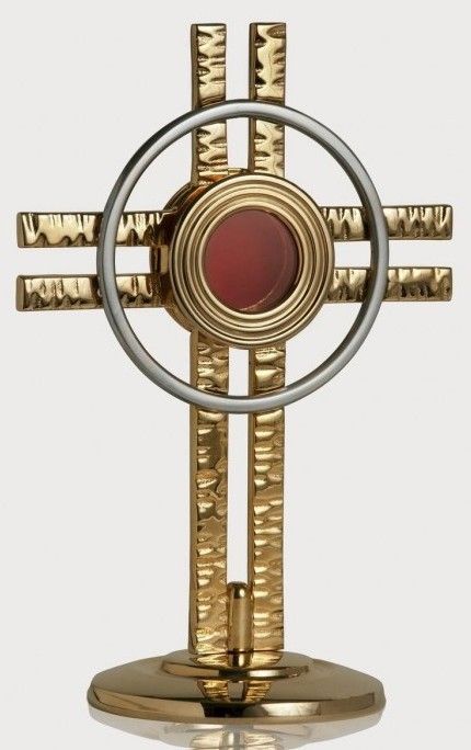 Relikwiarz mosiężny, złocony 20 cm - Krzyż z aureolą (2S)