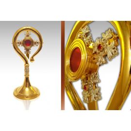 Relikwiarz mosiężny, złocony 37 cm - w formie pastorału (5S)