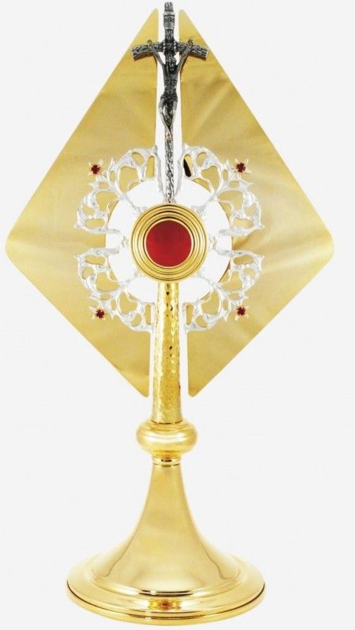 Relikwiarz mosiężny, złocony 46 cm - w formie krzyża (7S)