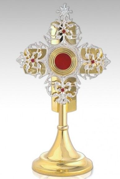 Relikwiarz mosiężny, złocony 33 cm - wersja srebrzona (12S)