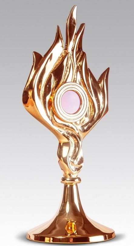 Relikwiarz mosiężny, złocony 33 cm - płomień (16S)