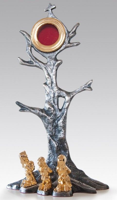 Relikwiarz patynowany i złocony 27 cm- Objawienia fatimskie (23S)