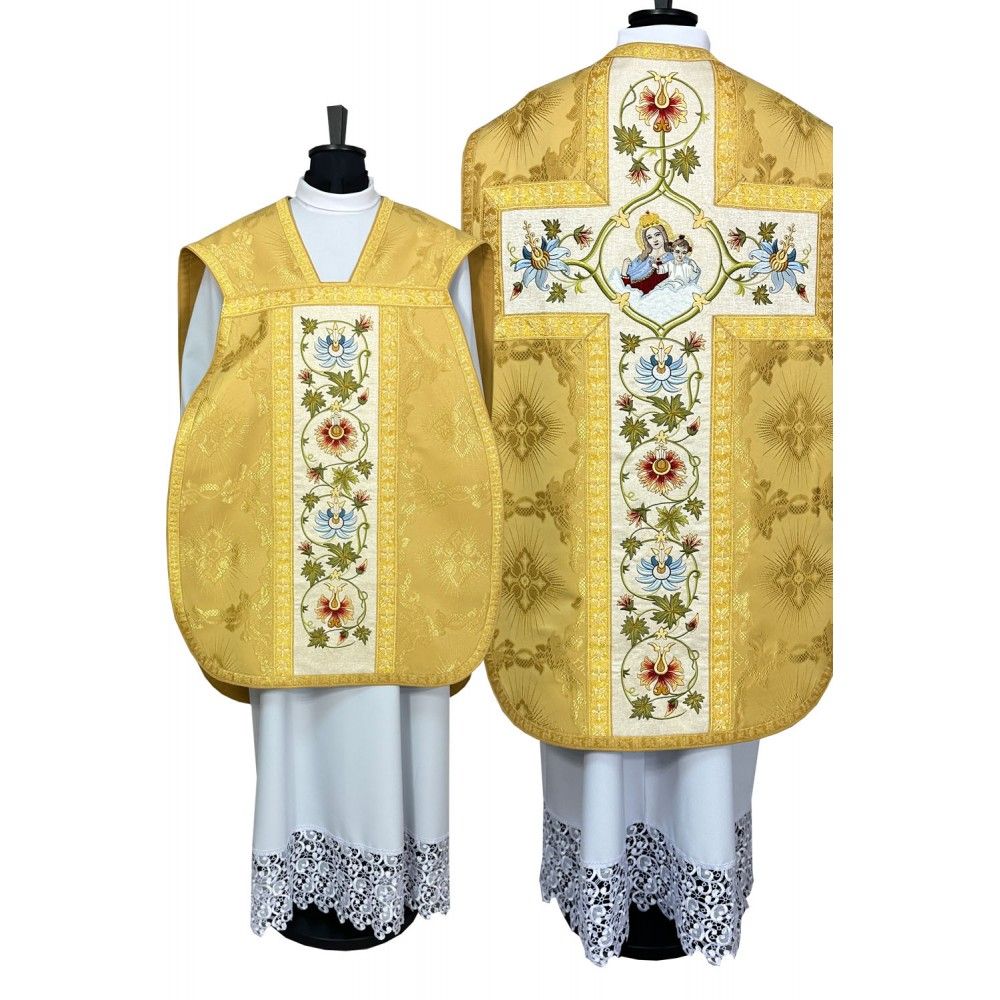 Ornat rzymski haftowany Matka Boża z dzieciątkiem - bursa, welon, stuła (1K) - Ornaty rzymskie