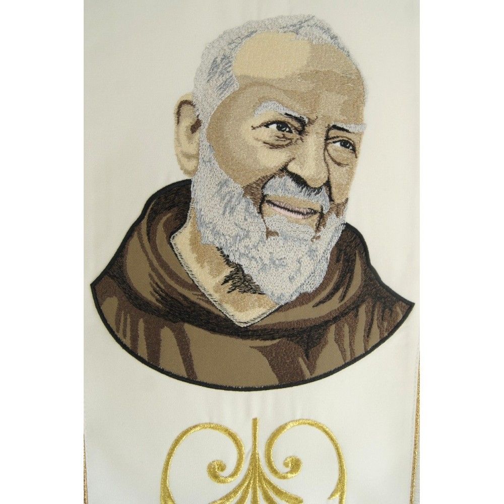 Stuła haftowana św. Ojciec Pio (ecru, fiolet) - zdjęcie 3 - Stuła haftowana św. Ojciec Pio (ecru, fiolet)