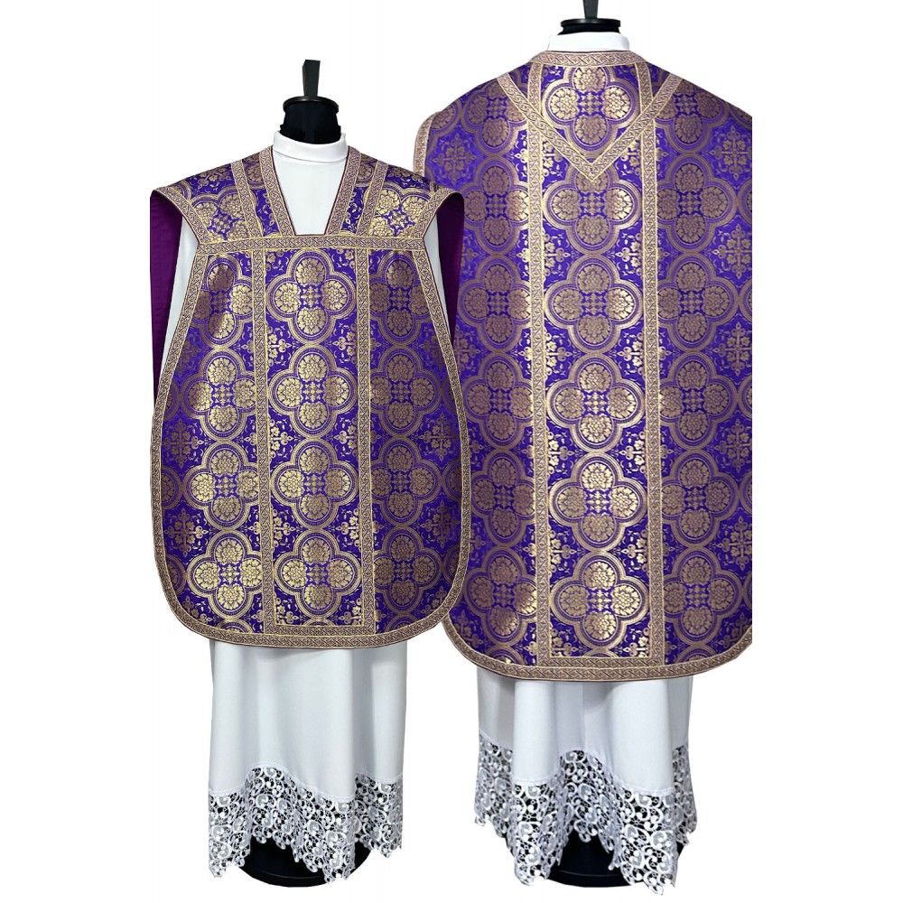 Ornat rzymski fioletowy - manipularz, bursa, welon, stuła (2K)