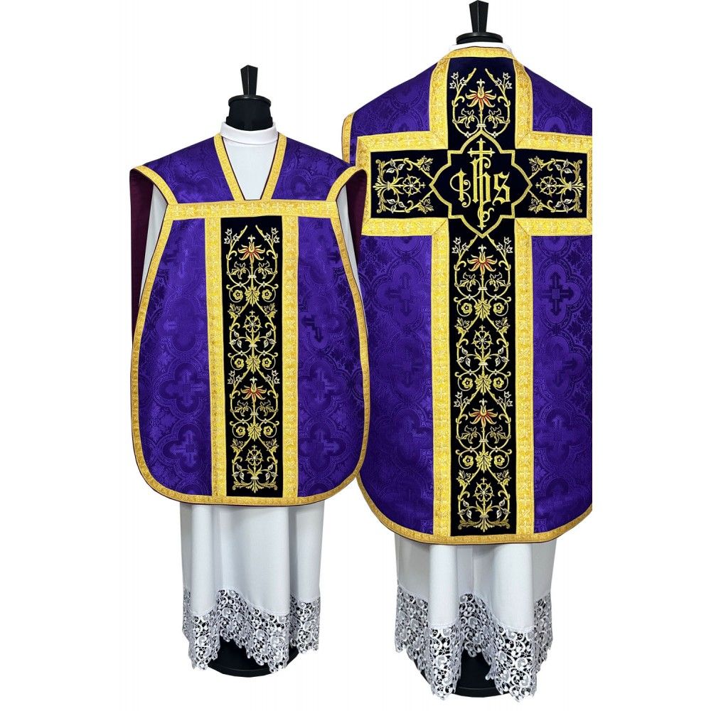 Ornat rzymski fioletowy - manipularz, bursa, welon, stuła (3K)