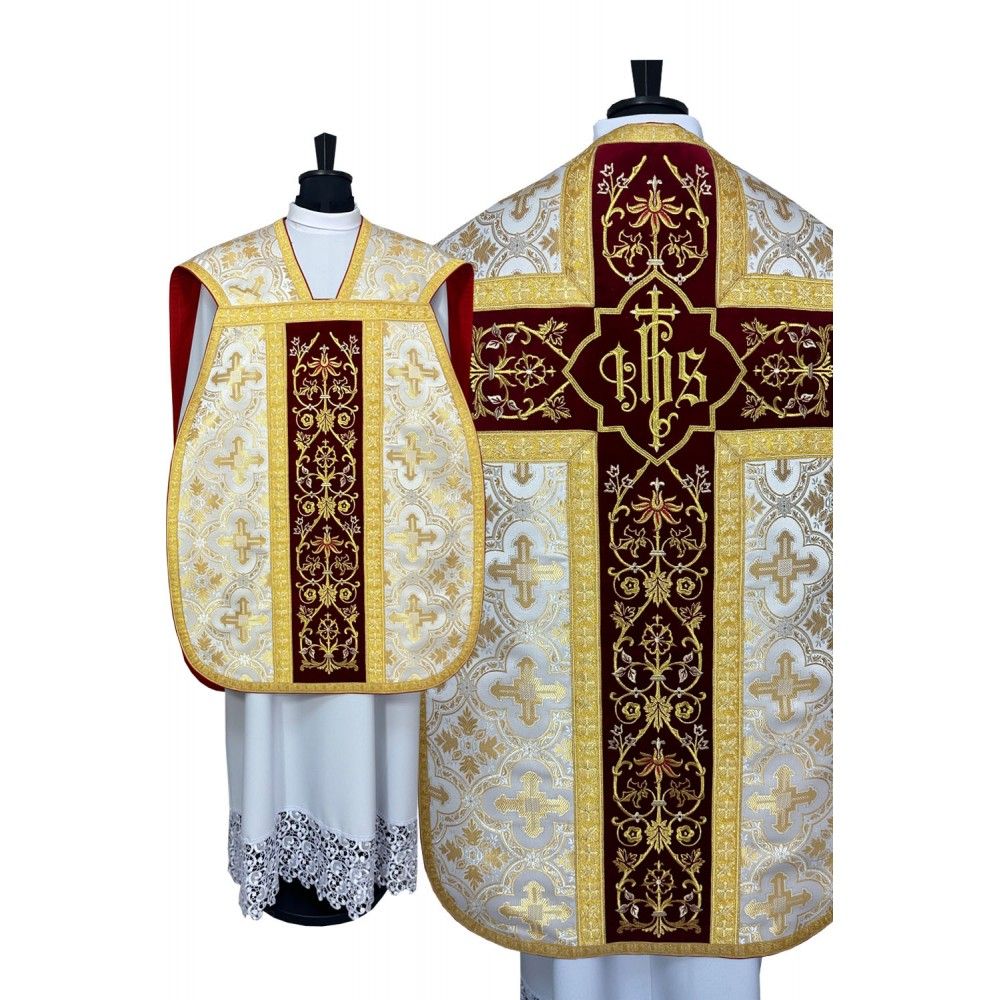 Ornat rzymski ecru+ złoto - manipularz, bursa, welon, stuła (5K)