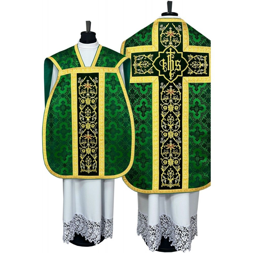 Ornat rzymski zielony - manipularz, bursa, welon, stuła (6K)