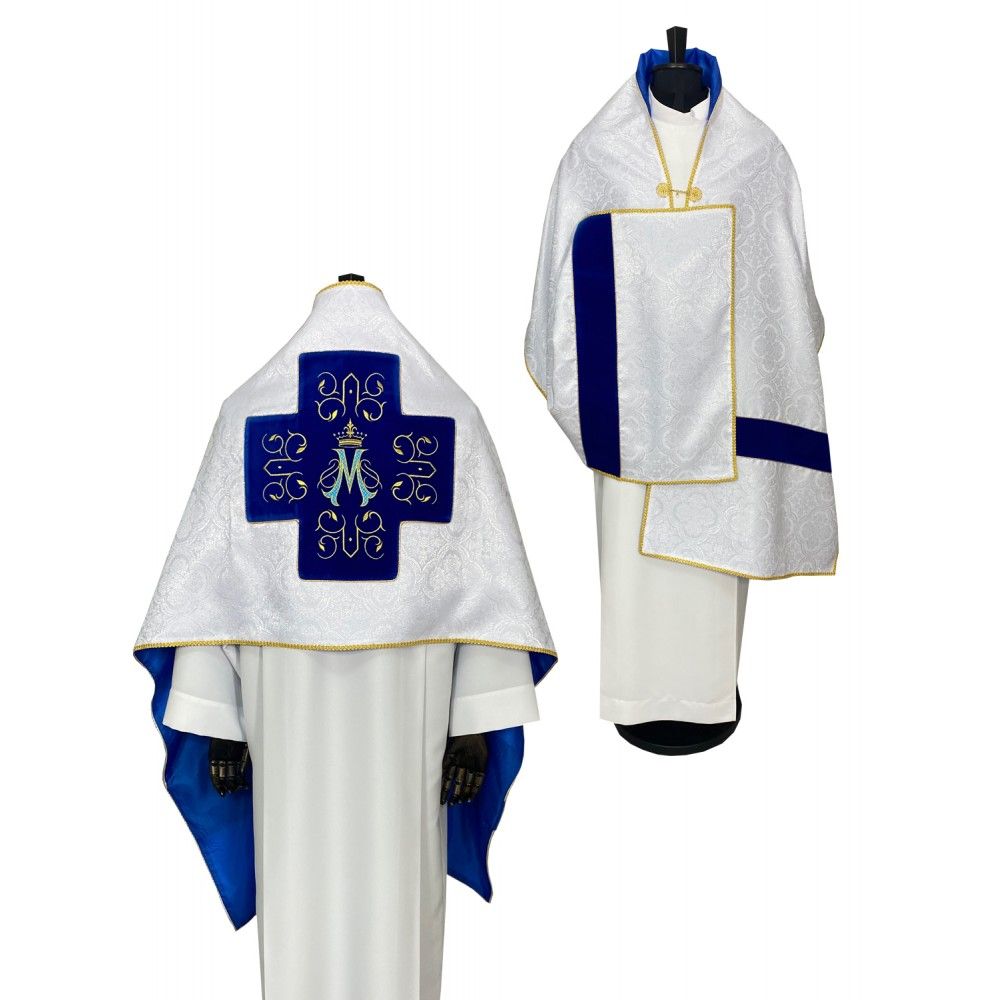 Welon liturgiczny ecru, pasy aksamit - Maryjny (30)