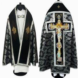 Kapa rzymska czarno-srebrna Chrystus Ukrzyżowany