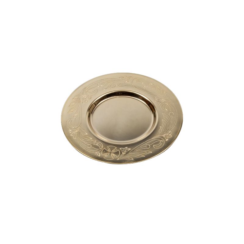 Patena mosiężna pozłacana- pięknie grawerowana 15,5 cm - Patena mosiężna pozłacana- pięknie grawerowana 15,5 cm