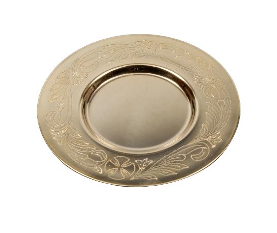 Patena mosiężna pozłacana- pięknie grawerowana 15,5 cm
