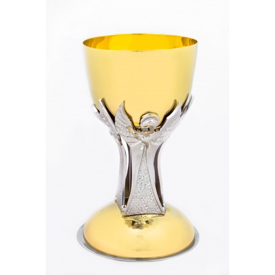 Kielich z ozdobnymi aniołami, pozłacany, mosiężny (1S)