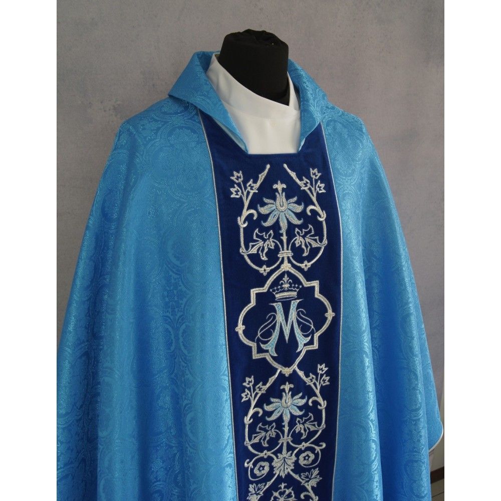 Ornat haftowany Maryjny niebieski (27) - zdjęcie 2 - Ornat haftowany Maryjny niebieski (27)