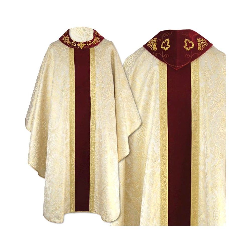 Ornat gotycki brokatowy, haftowany kołnierz - tkanina gładka (48)