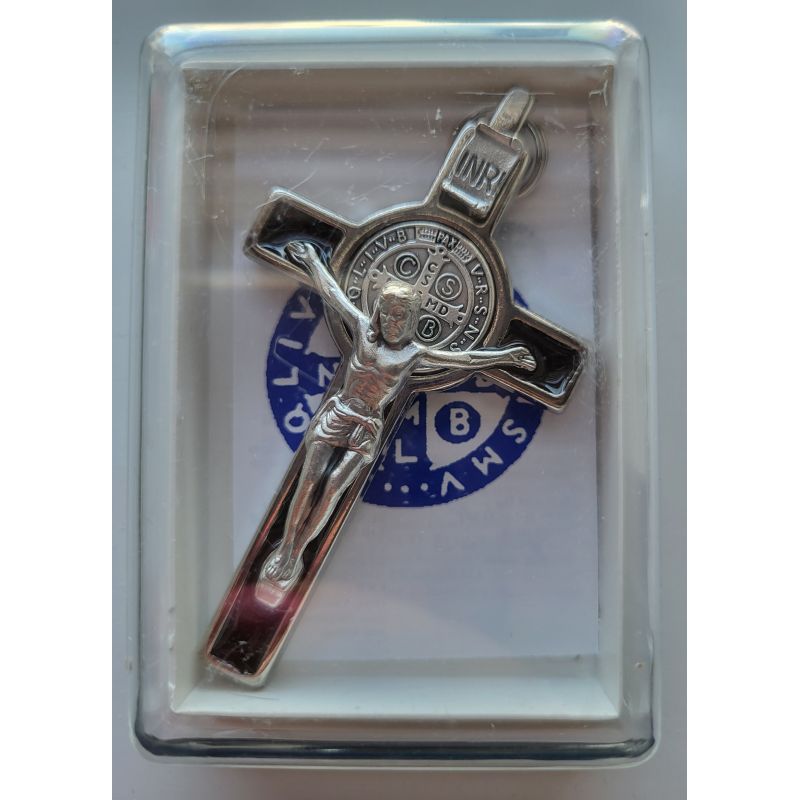Krzyż Św. Benedykta, metalowy, emalia brązowa 8 x 4,2 cm - Krzyż Św. Benedykta, metalowy, emalia brązowa 8 x 4,2 cm
