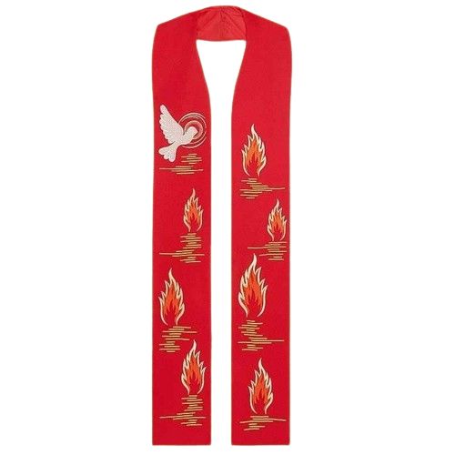 Stuła z Duchem Świętym - czerwona haftowana (4)