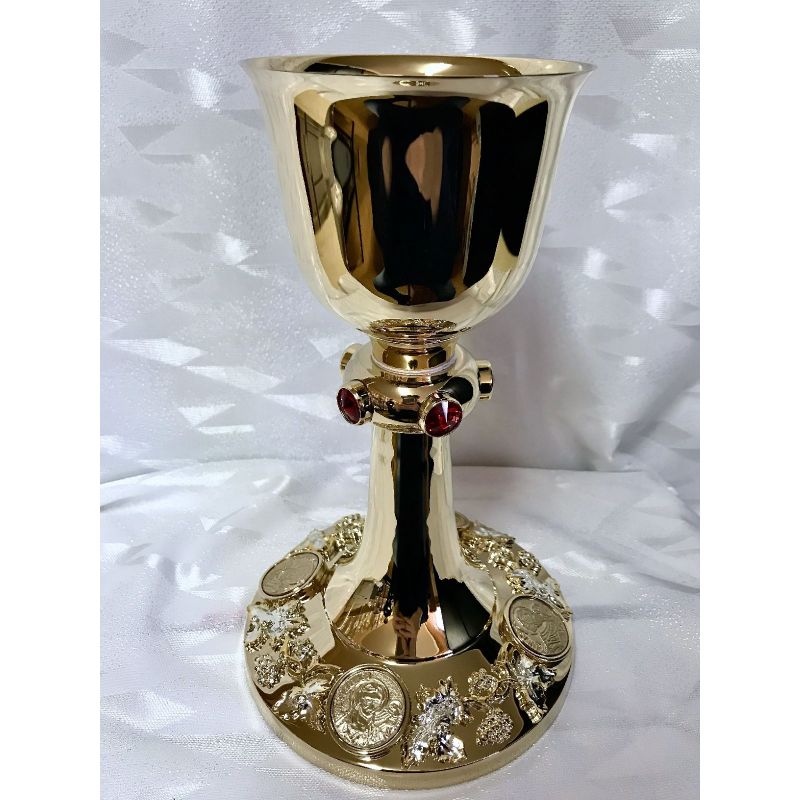 Kielich mszalny,medaliony 4 ewangelistów, kamienie ozdobne 23 cm (19D) - Kielich mszalny,medaliony 4 ewangelistów, kamienie ozdobne 23 cm (19D)