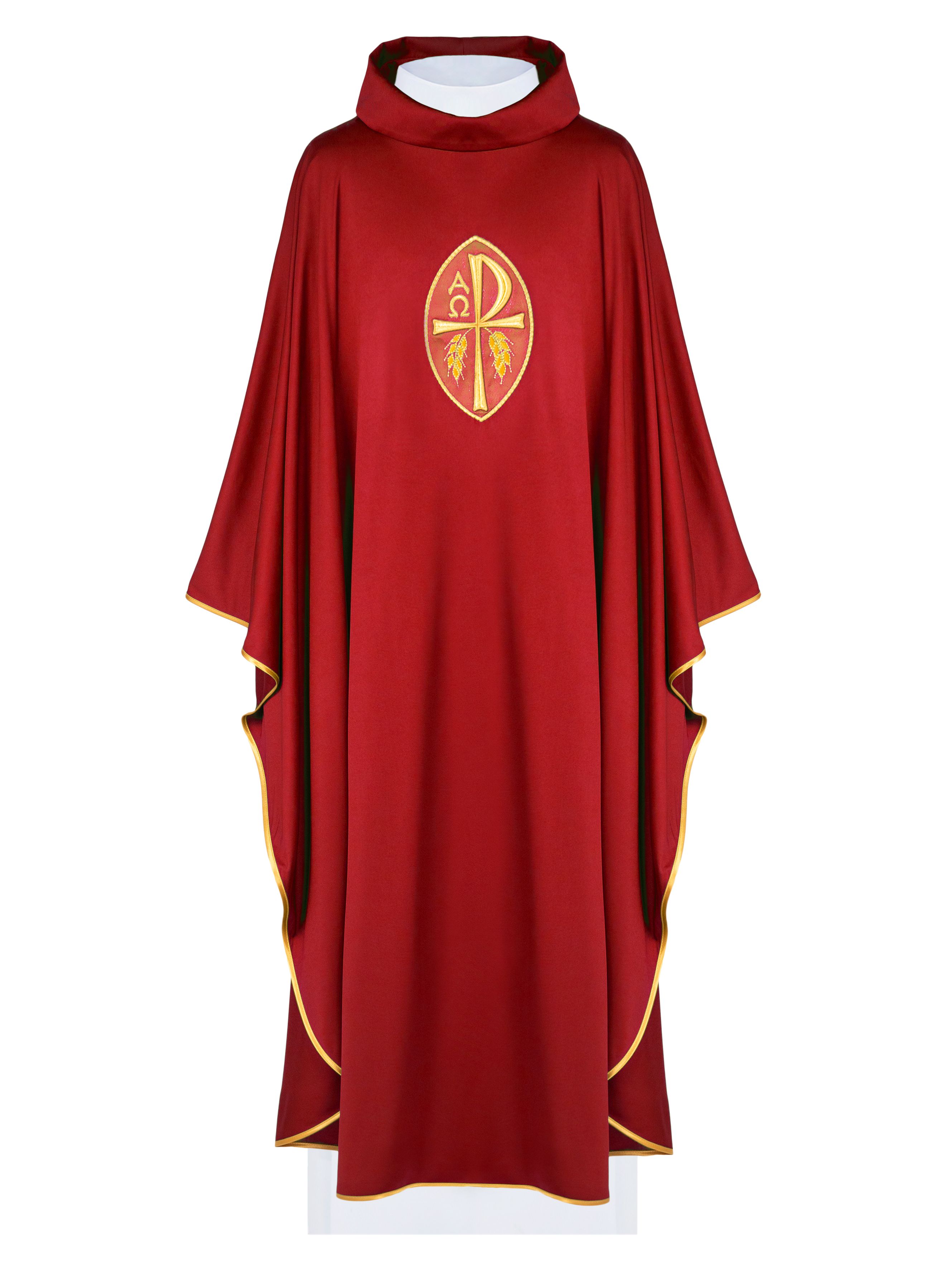 Ornat haftowany z symbolem Alfa, Omega i symbol PAX - czerwony (H194) - zdjęcie 3 - Ornat haftowany z symbolem Alfa, Omega i symbol PAX - czerwony (H194)