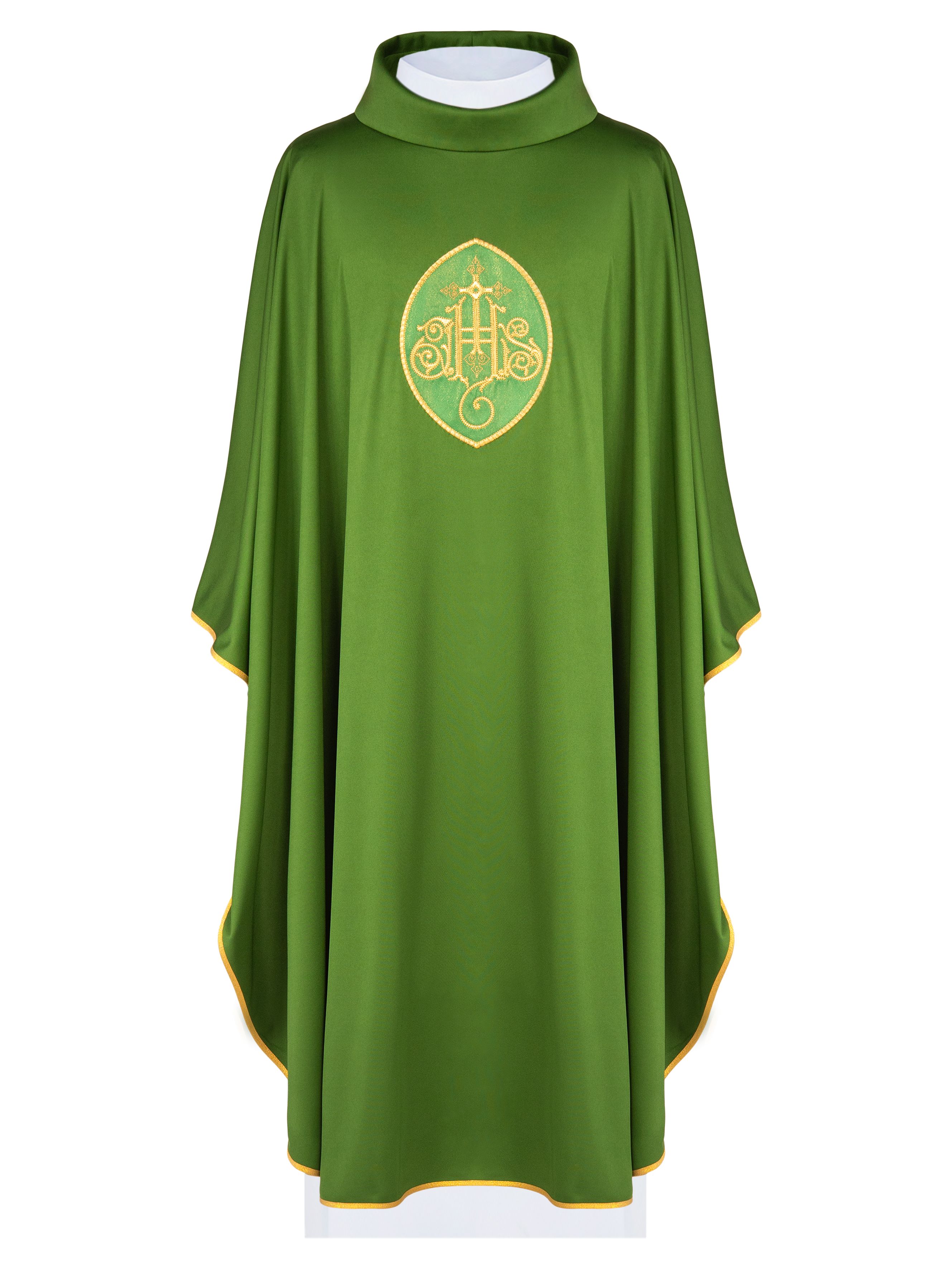 Ornat haftowany z symbolem IHS - zielony (H196) - zdjęcie 3 - Ornat haftowany z symbolem IHS - zielony (H196)
