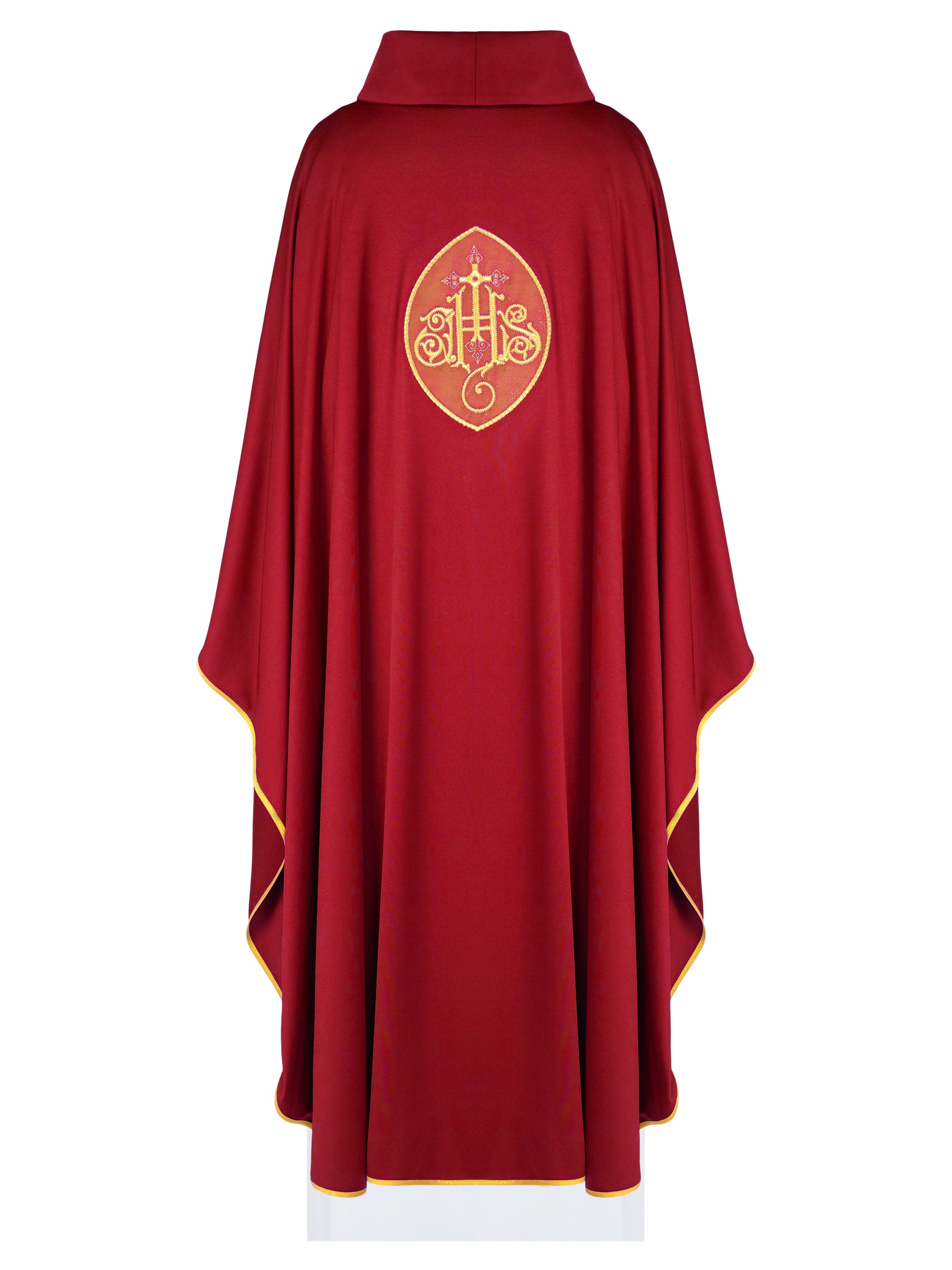 Ornat haftowany z symbolem IHS - czerwony (H197) - zdjęcie 2 - Ornat haftowany z symbolem IHS - czerwony (H197)