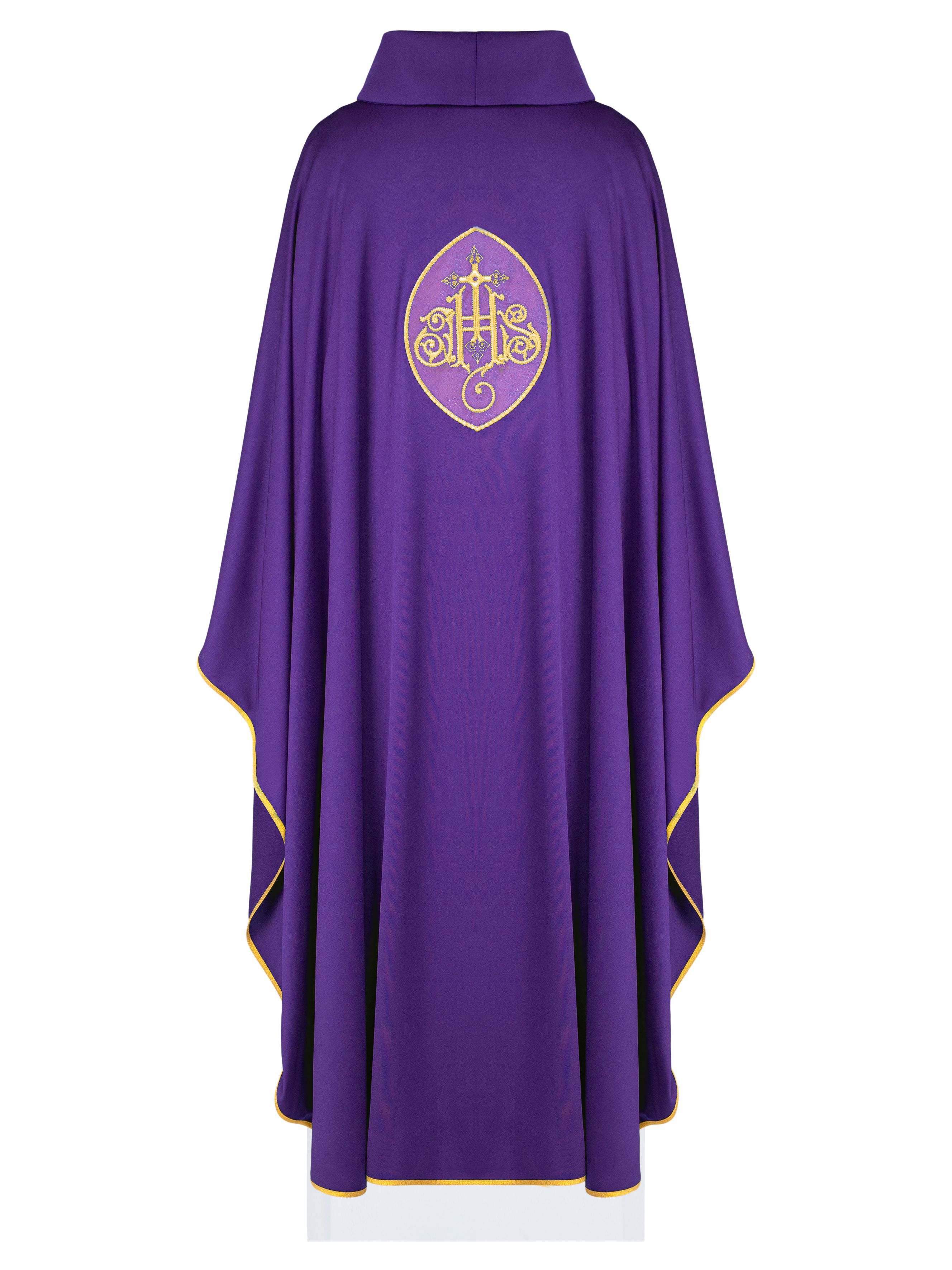 Ornat haftowany z symbolem IHS - fioletowy (H198) - zdjęcie 3 - Ornat haftowany z symbolem IHS - fioletowy (H198)