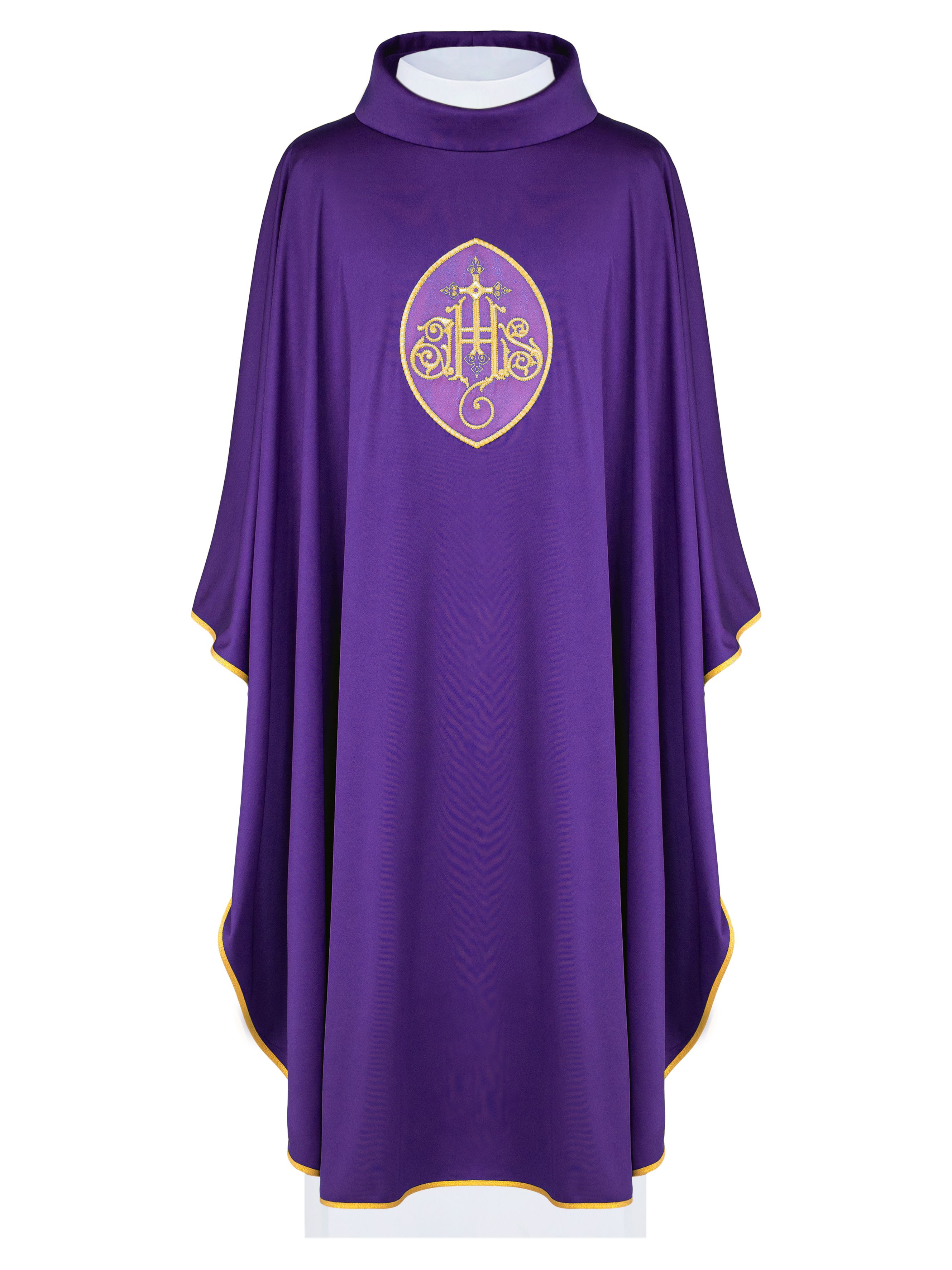 Ornat haftowany z symbolem IHS - fioletowy (H198) - zdjęcie 2 - Ornat haftowany z symbolem IHS - fioletowy (H198)