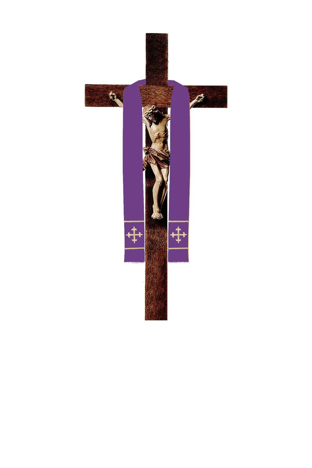 Stuła haftowana na krzyż, krótka - fioletowa (1H)