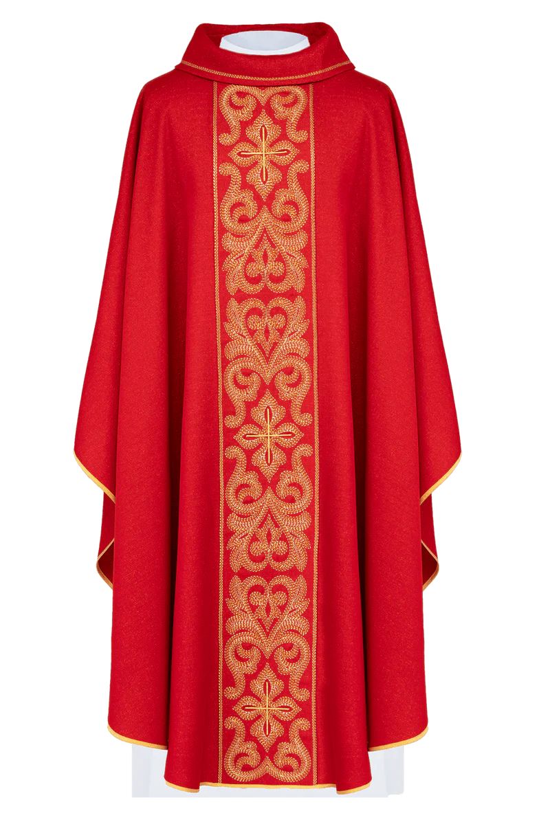 Ornat haftowany czerwony, krzyże (H204) - zdjęcie 3 - Ornat haftowany czerwony, krzyże (H204)