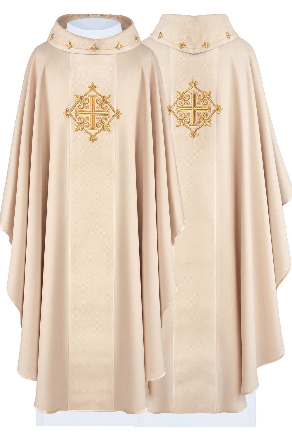 Ornat haftowany ecru, aksamit, symbol krzyża (H208)