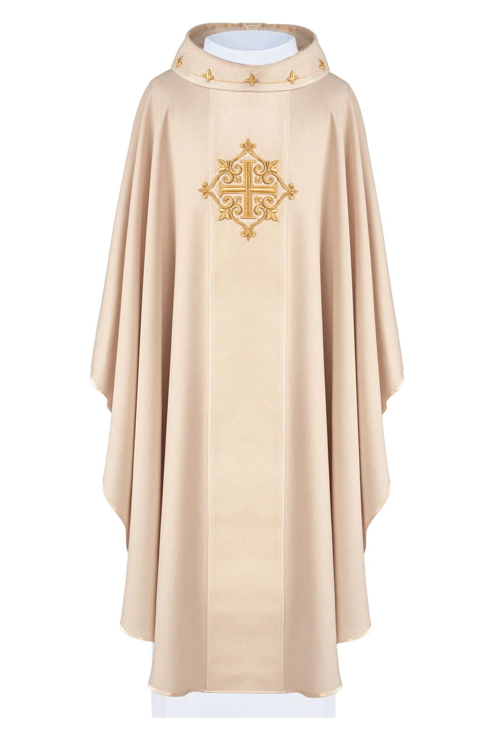 Ornat haftowany ecru, aksamit, symbol krzyża (H208) - zdjęcie 3 - Ornat haftowany ecru, aksamit, symbol krzyża (H208)