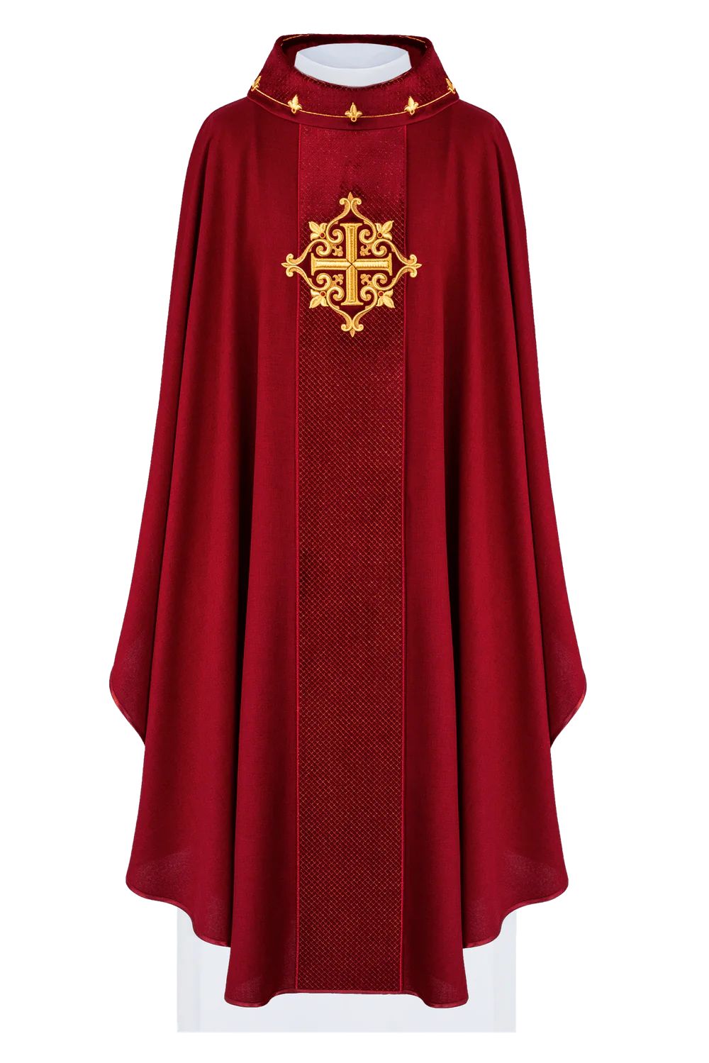 Ornat haftowany czerwony, aksamit, symbol krzyża (H210) - zdjęcie 3 - Ornat haftowany czerwony, aksamit, symbol krzyża (H210)