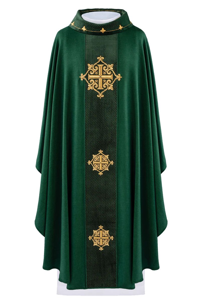 Ornat haftowany zielony, pas aksamit, symbol krzyży (H213) - zdjęcie 3 - Ornat haftowany zielony, pas aksamit, symbol krzyży (H213)