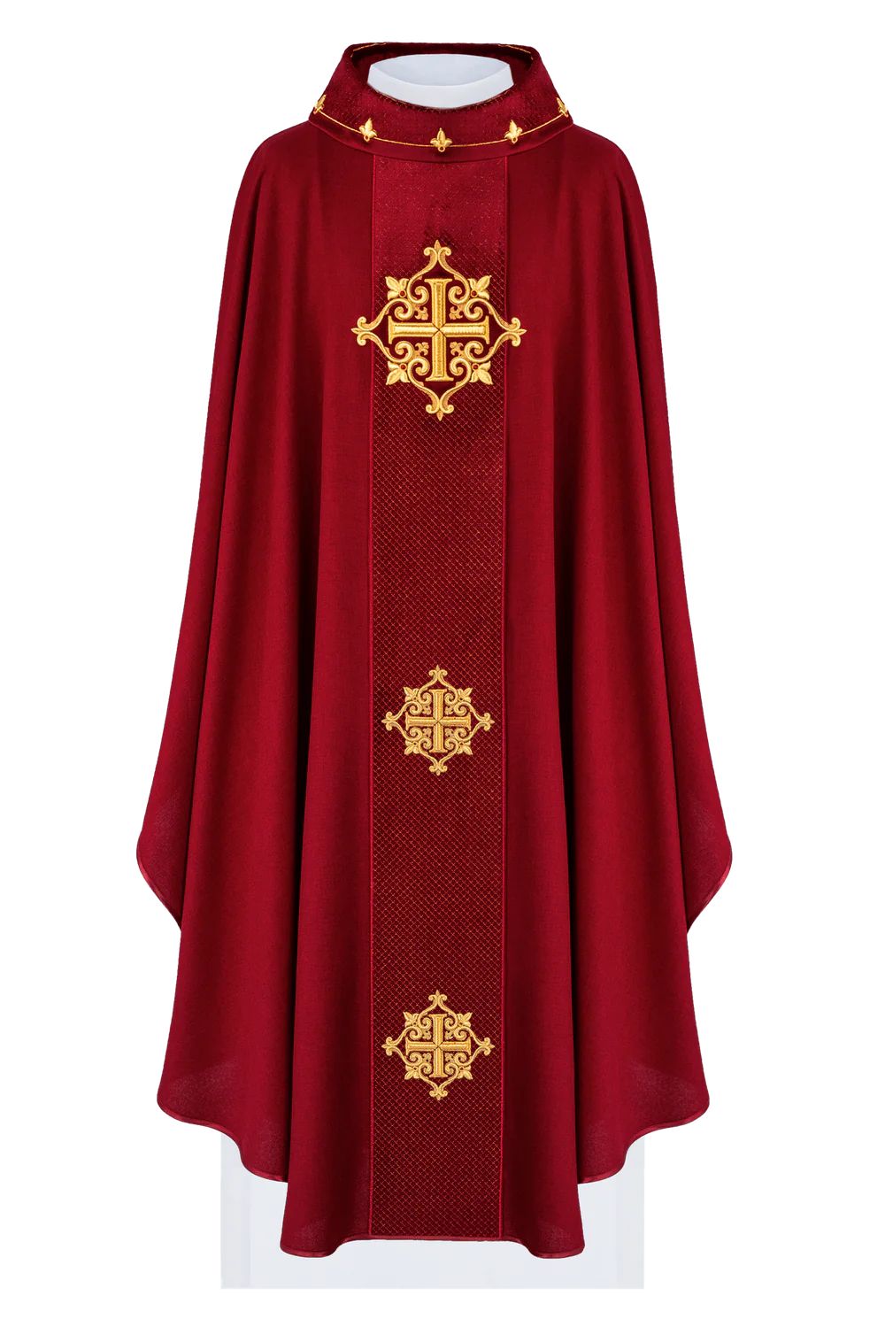 Ornat haftowany czerwony, pas aksamit, symbol krzyży (H214) - zdjęcie 3 - Ornat haftowany czerwony, pas aksamit, symbol krzyży (H214)