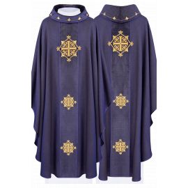 Ornat haftowany fioletowy, pas aksamit, symbol krzyży (H215) - Ornaty fioletowe