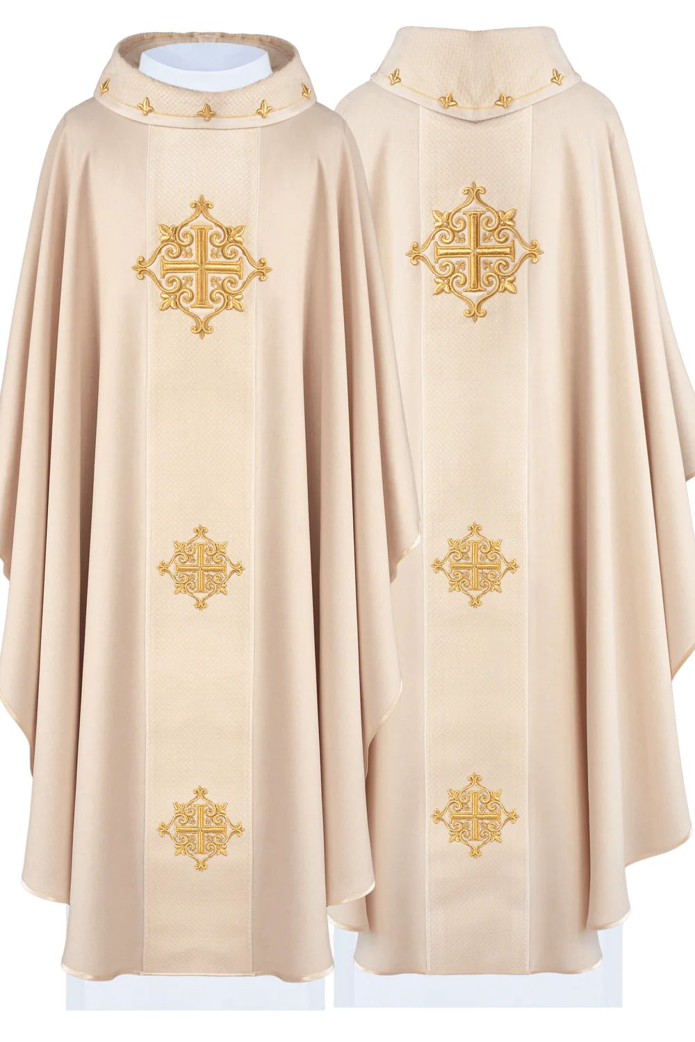 Ornat haftowany ecru, pas aksamit, symbol krzyży (H216)