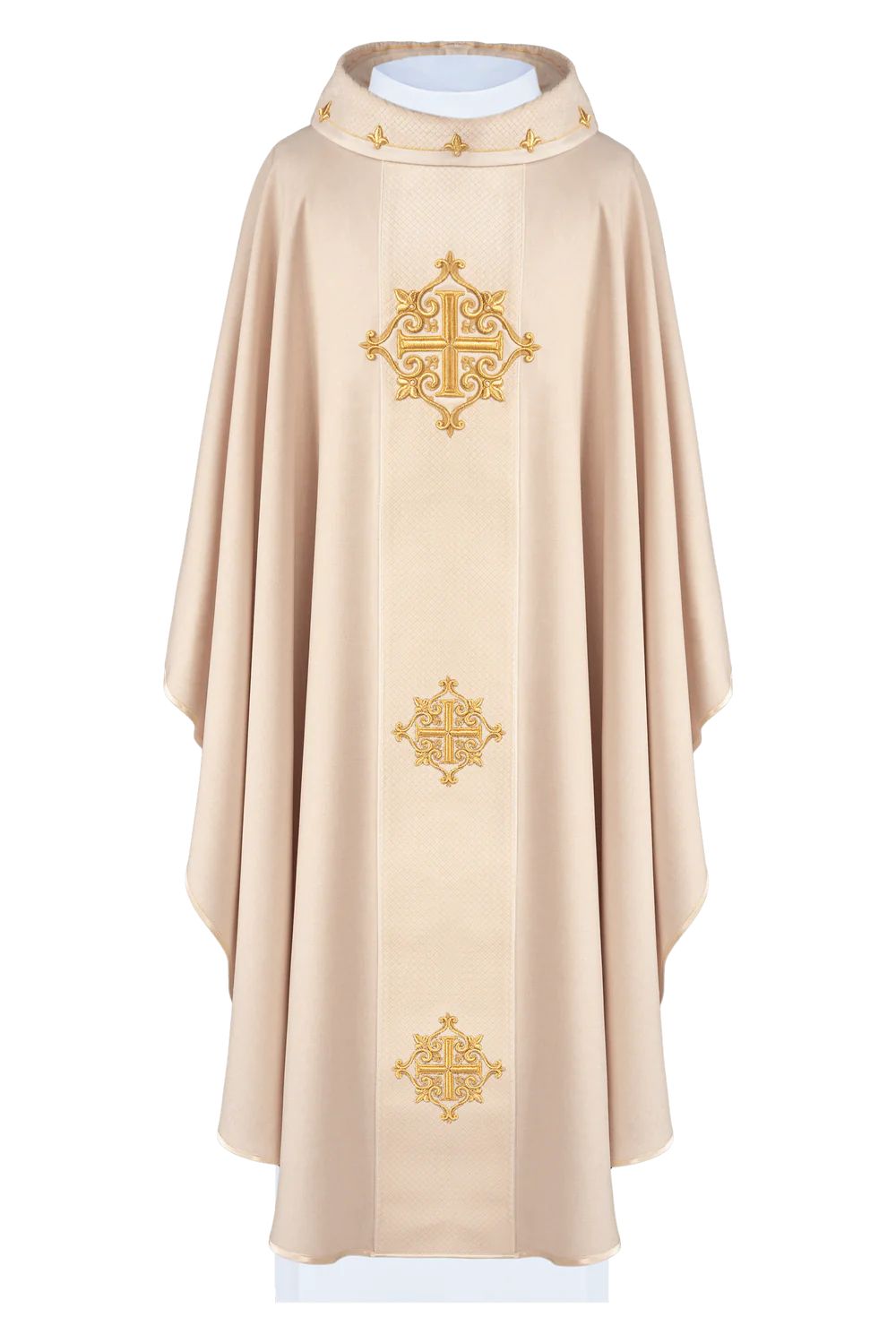 Ornat haftowany ecru, pas aksamit, symbol krzyży (H216) - zdjęcie 3 - Ornat haftowany ecru, pas aksamit, symbol krzyży (H216)