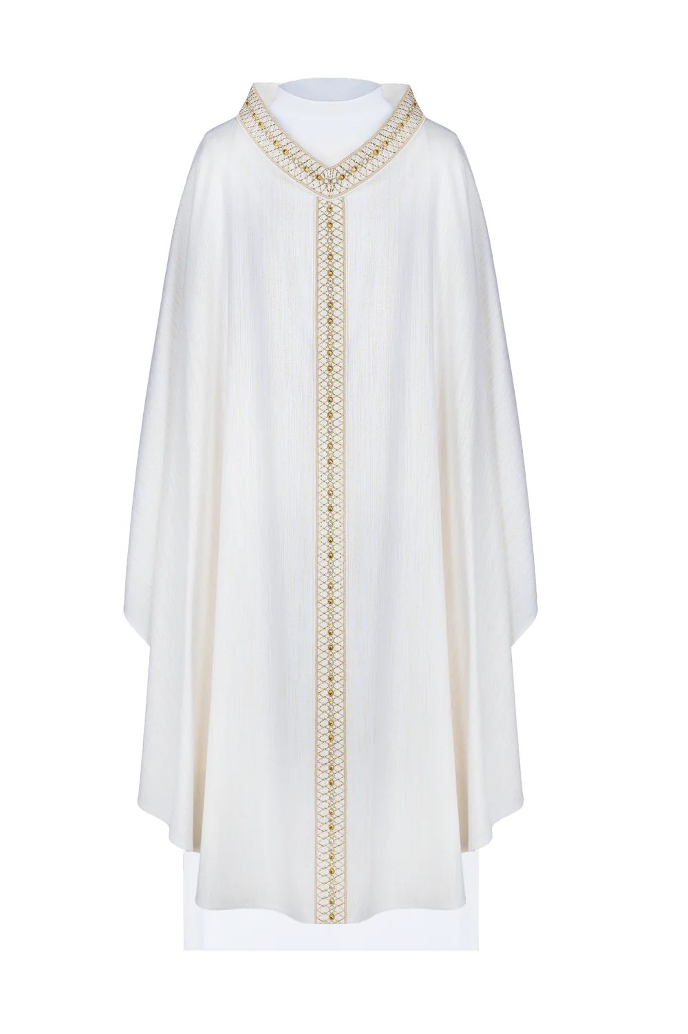 Ornat biały, z haftowanym kołnierzem i pasem (H221) - zdjęcie 3 - Ornat biały, z haftowanym kołnierzem i pasem (H221)