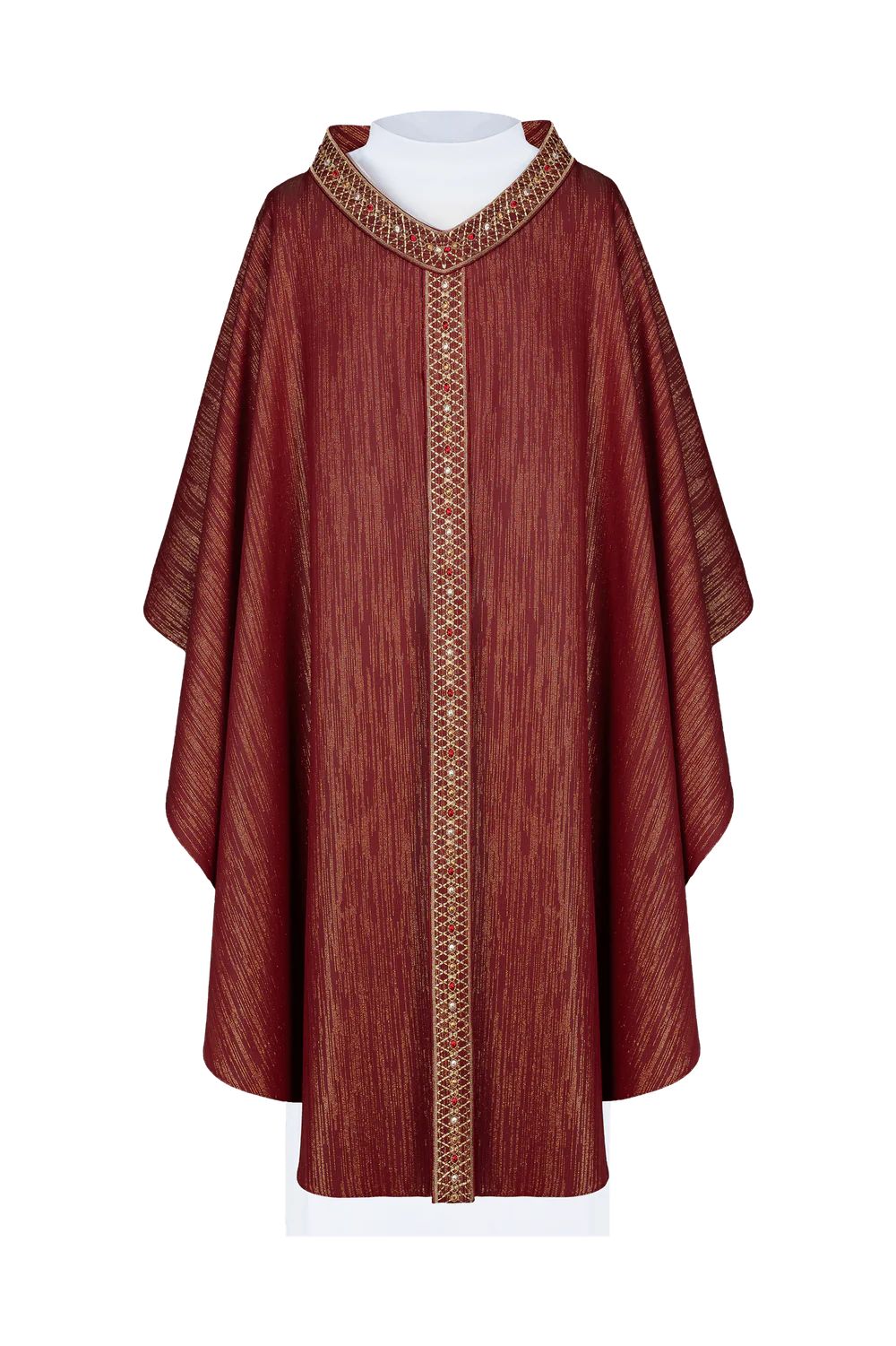 Ornat czerwony, z haftowanym kołnierzem i pasem (H222) - zdjęcie 3 - Ornat czerwony, z haftowanym kołnierzem i pasem (H222)