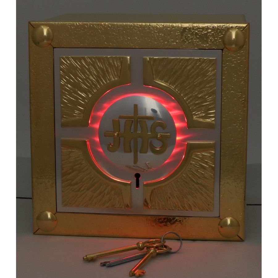 Tabernakulum mosiężne IHS, z lampką wieczną  (55)