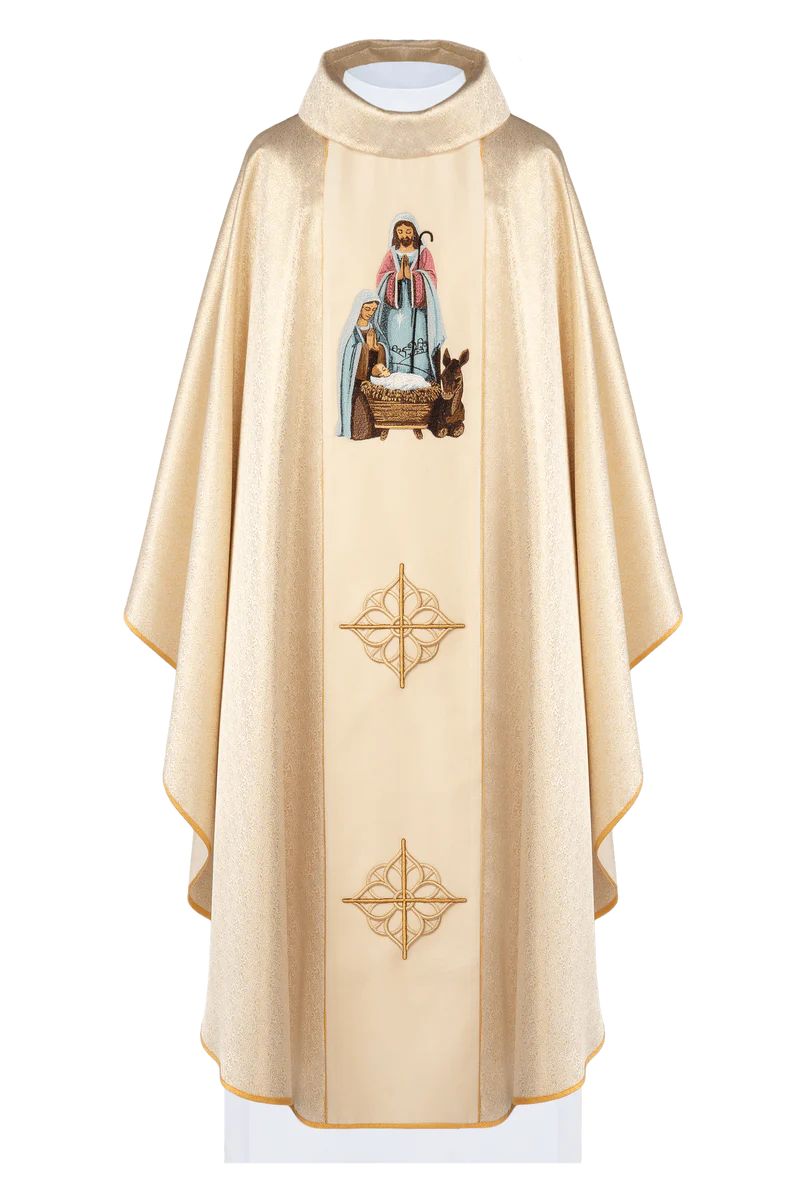 Ornat haftowany, złota tkanina - Boże Narodzenie (H224) - zdjęcie 2 - Ornat haftowany, złota tkanina - Boże Narodzenie (H224)