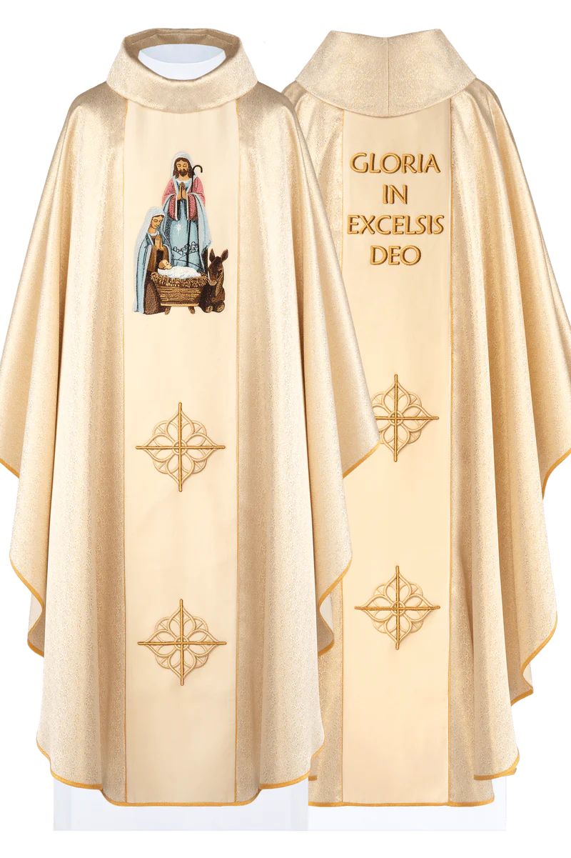 Ornat haftowany, złota tkanina - Boże Narodzenie (H224) - zdjęcie 3 - Ornat haftowany, złota tkanina - Boże Narodzenie (H224)