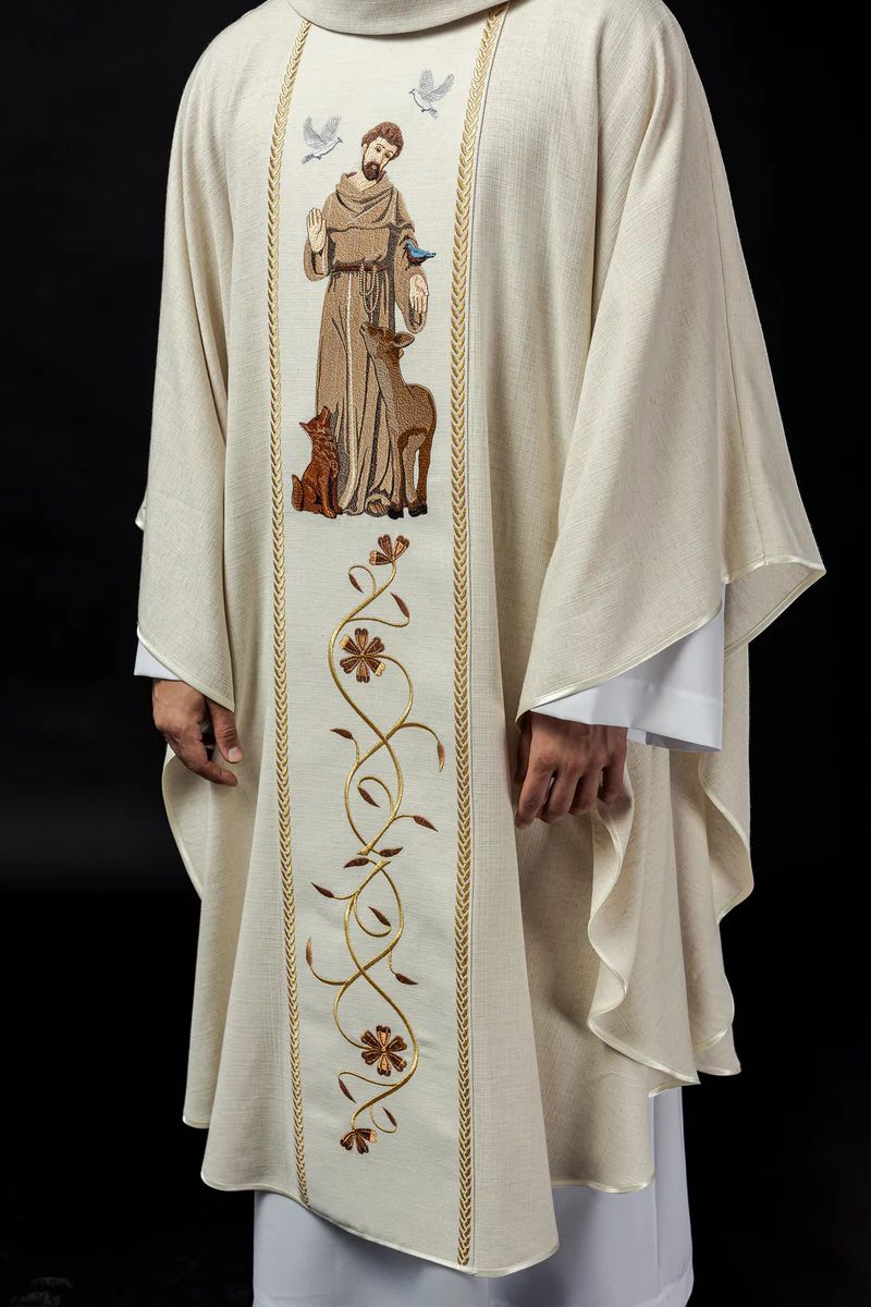 Ornat z haftowanym wizerunkiem Świętego Franciszka (112H) - zdjęcie 3 - Ornat z haftowanym wizerunkiem Świętego Franciszka (112H)