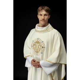 Ornat haftowany z motywem Maryjnym - ecru (129H) - Ornaty Maryjne