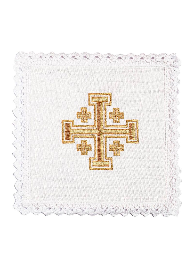 Bielizna kielichowa, lniana, haft złoty Krzyż Jerozolimski (95H) - zdjęcie 2 - Bielizna kielichowa, lniana, haft złoty Krzyż Jerozolimski (95H)